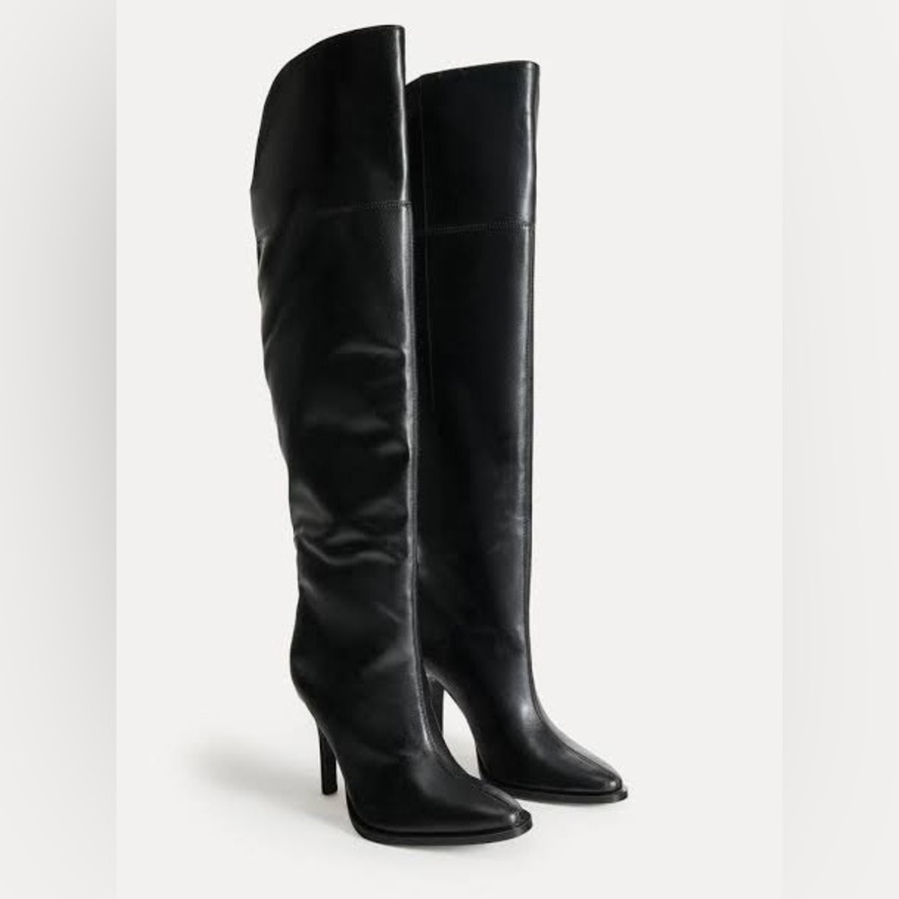 ZARA NWT! XL OVER‎ THE KNEE HEELED BOOTS - Picture 3 of 8